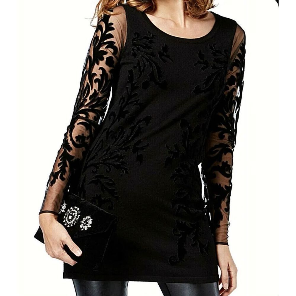 Velvet Floral Sheer Sleeve Sweater Dress